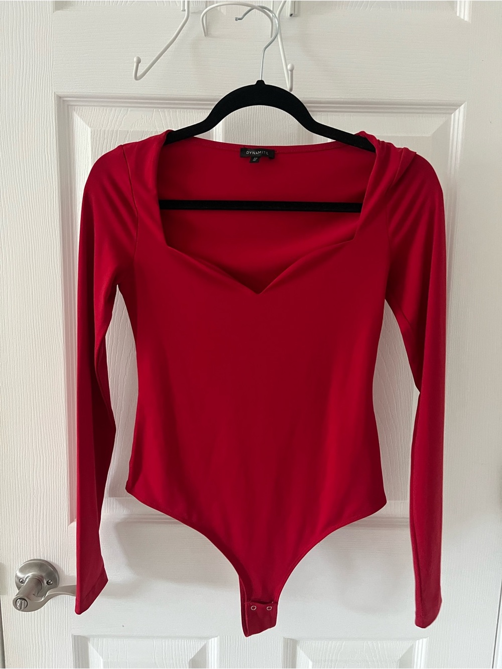Dynamite Red Long-Sleeve Sweetheart-Neck Bodysuit